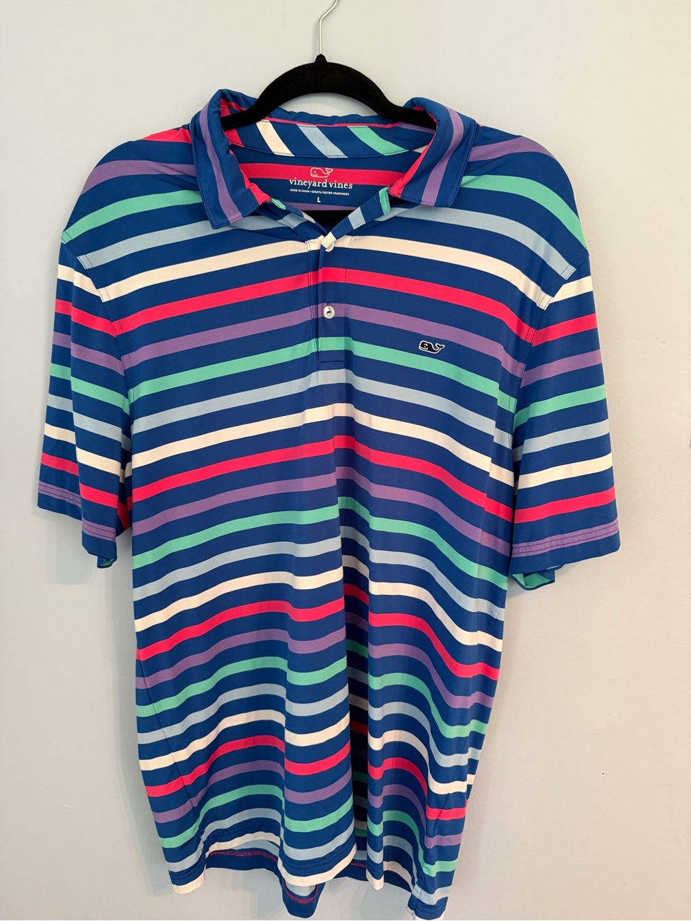 Vineyard Vines Blue Multi Striped Performance Polo Shirt Men's L